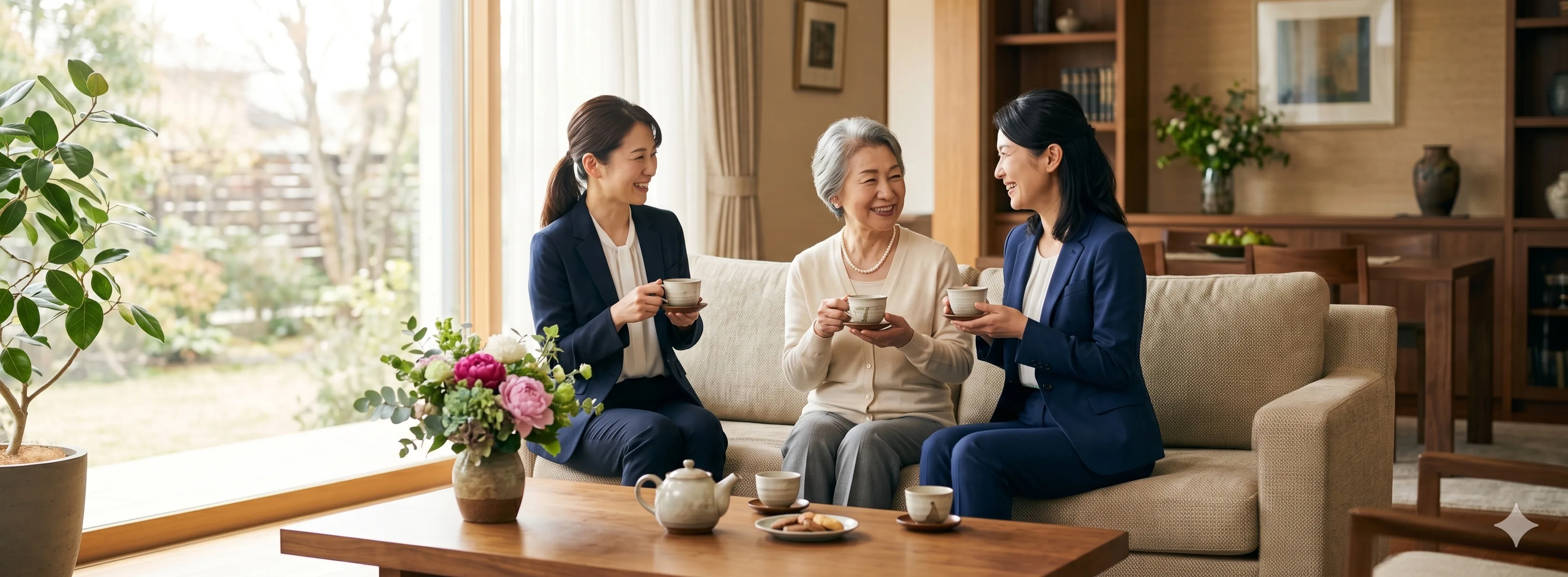 ご家族とアテンダントが笑顔で過ごしている写真